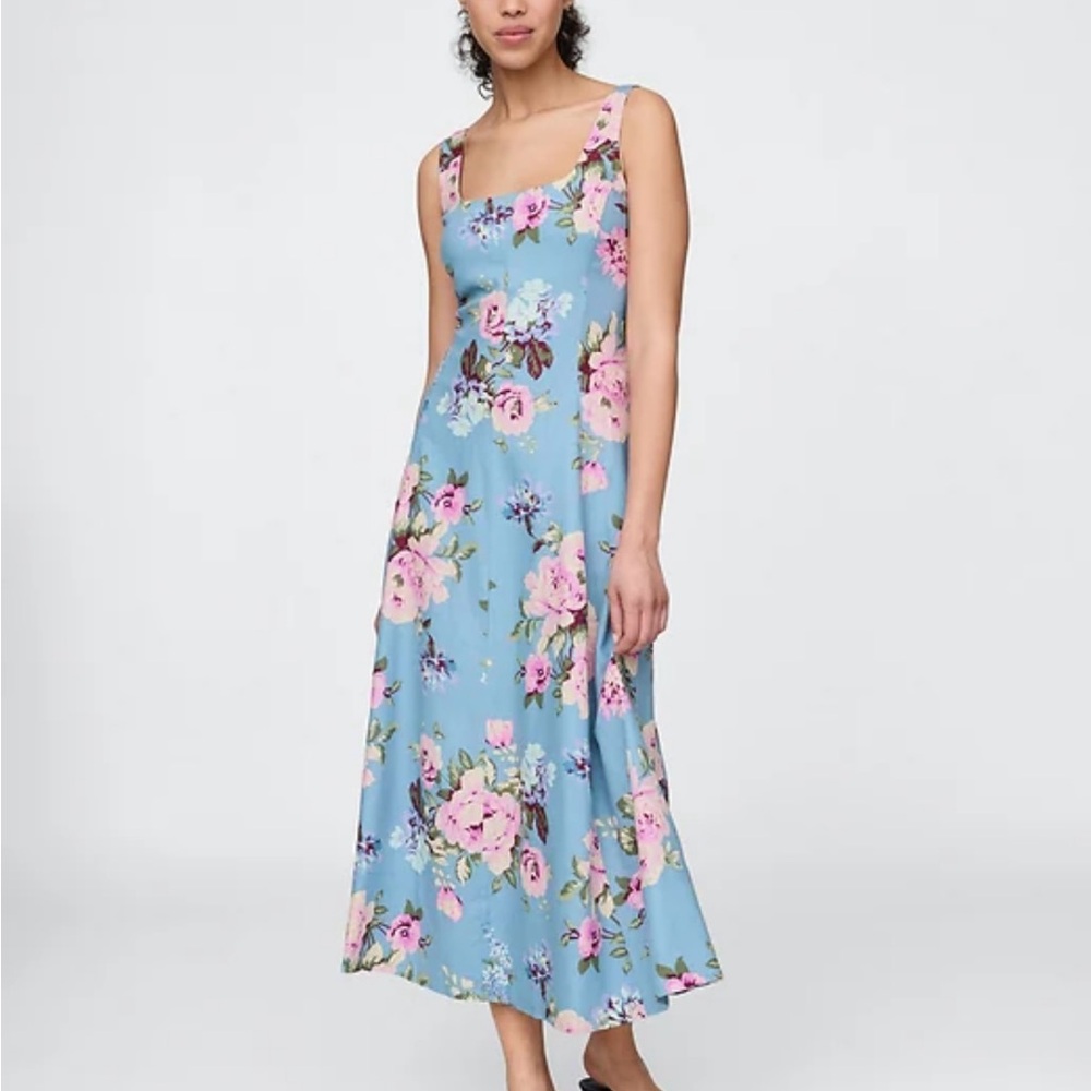 GAP Floral Linen Dress in Blue and Pink